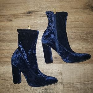 Blue Crushed Velvet Booties